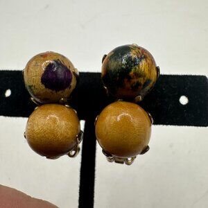 Vintage Gold Tone Clip-On Earrings With Spherical Bead Design For Women